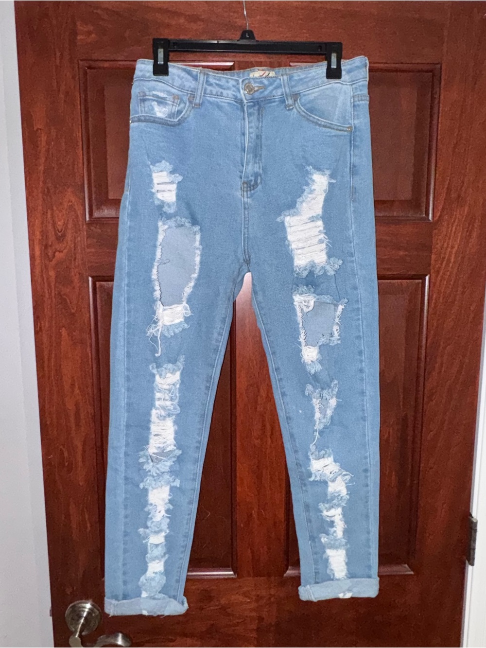 Light Wash Ripped High-Rise Skinny Jeans - Light Blue